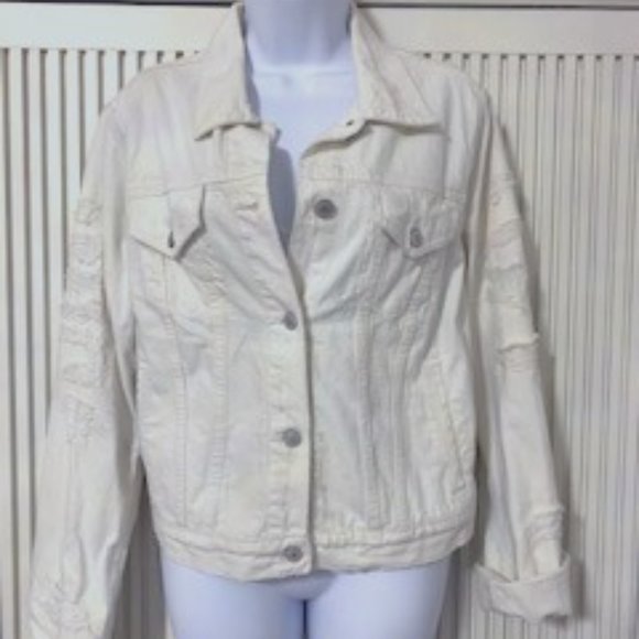 Cream Jean Jacket Distressed by Ralph Lauren -L - Picture 1 of 4